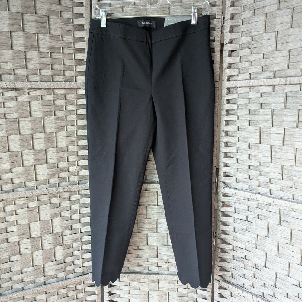 Talbots Chatham Crop Pants Black Scallop Hem Slim Leg Womens 2 Classic Capsule